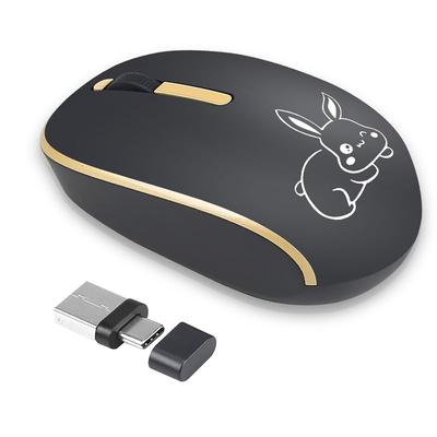 Mouse USB Sem Fio Coelho Compatível com e Android, & Receptor 2-em-1 Tipo-C, 2.4G, Alimentado por Bateria, Silencioso, Modo de Economia de Energia de 3 Níveis, Sem Fio,