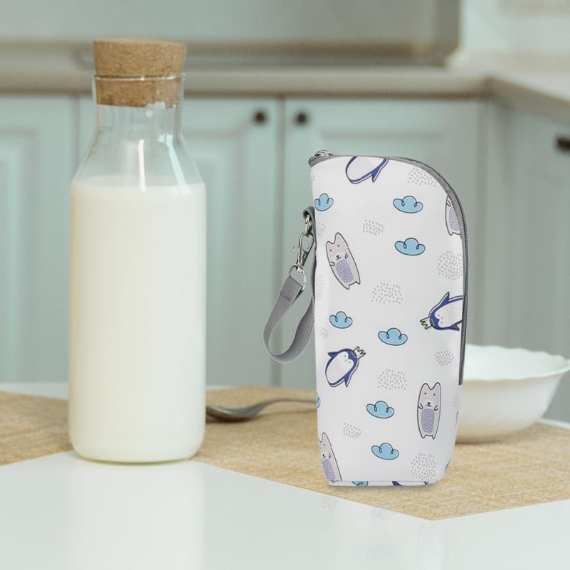 ibasenice Baby Bottle Pouch, 1 Bottle, with Rope, Cute Penguin Design, Lightweight, Easy to Carry, Keeps Milk Bottles Cool and Warm, Milk Bottle Bag,
