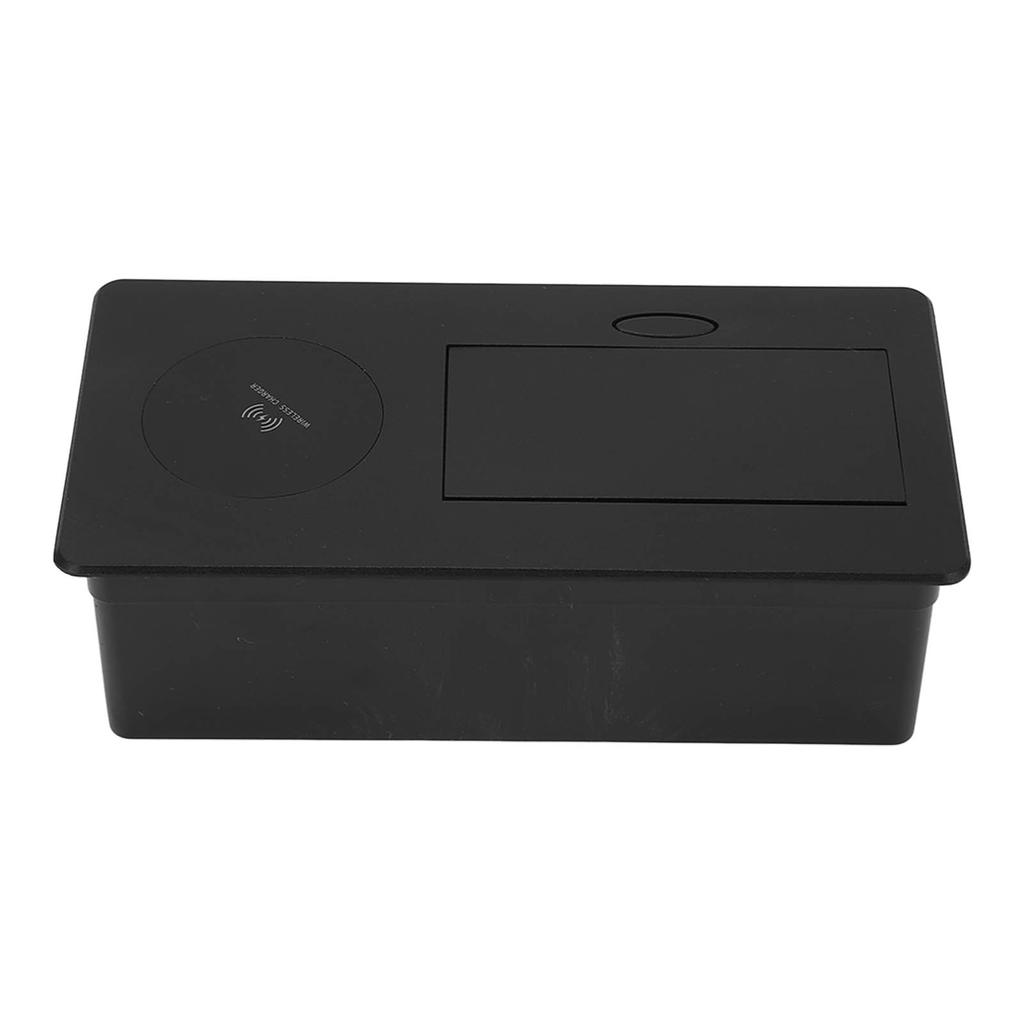 Black Embedded Desktop Socket with Wireless Charger Wiring Free 2 Pin Socket Outlet AC250V