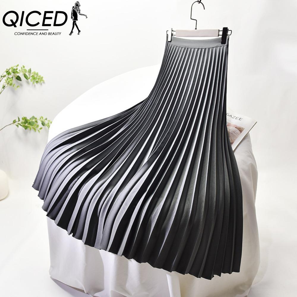 QICED Fustă de vară de primăvară pentru femei, modă casual, culoare solidă, cu imprimeu