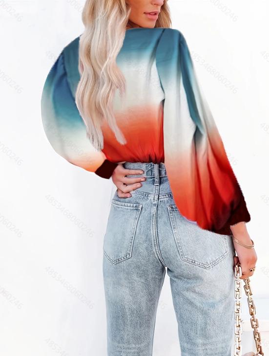 European & American Gradient Chiffon Sexy Printed Long-Sleeve Pullover Women's Shirt for Spring & Autumn