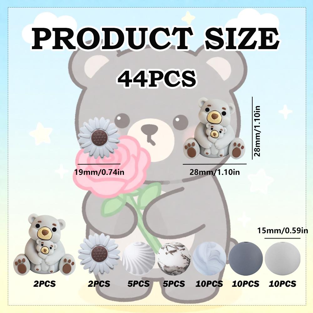 25/32/44PCS parent-child bear silicone bead set, perfect for DIY handmade crafts such as keychains, necklaces, bracelets, etc