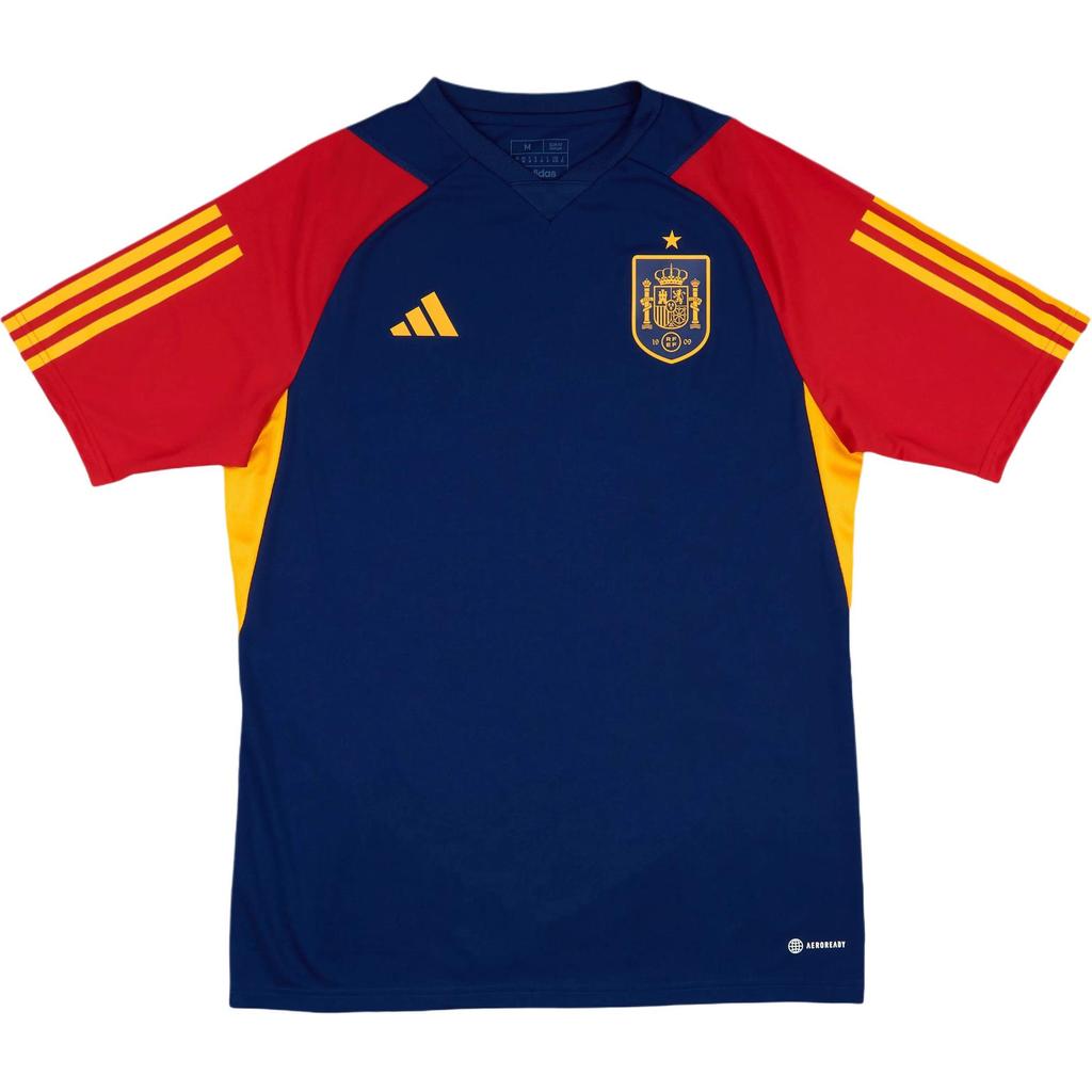 Adidas Spain 2022-23 Training V-Neck Striped Short Sleeve Football Shirt Unisex Tops HE8833