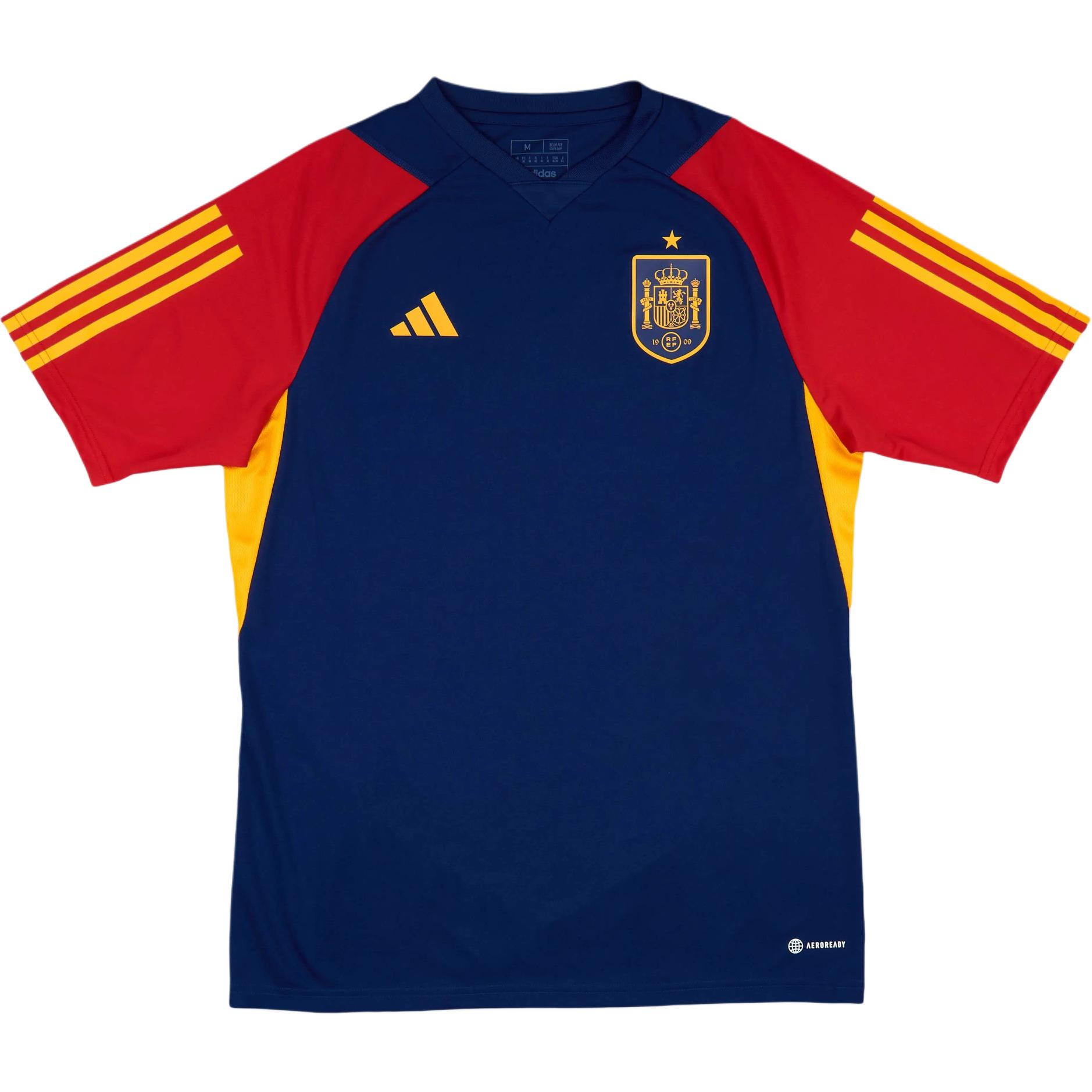 

Adidas Spain 2022-23 Training V-Neck Striped Short Sleeve Football Shirt Unisex Tops HE8833 M