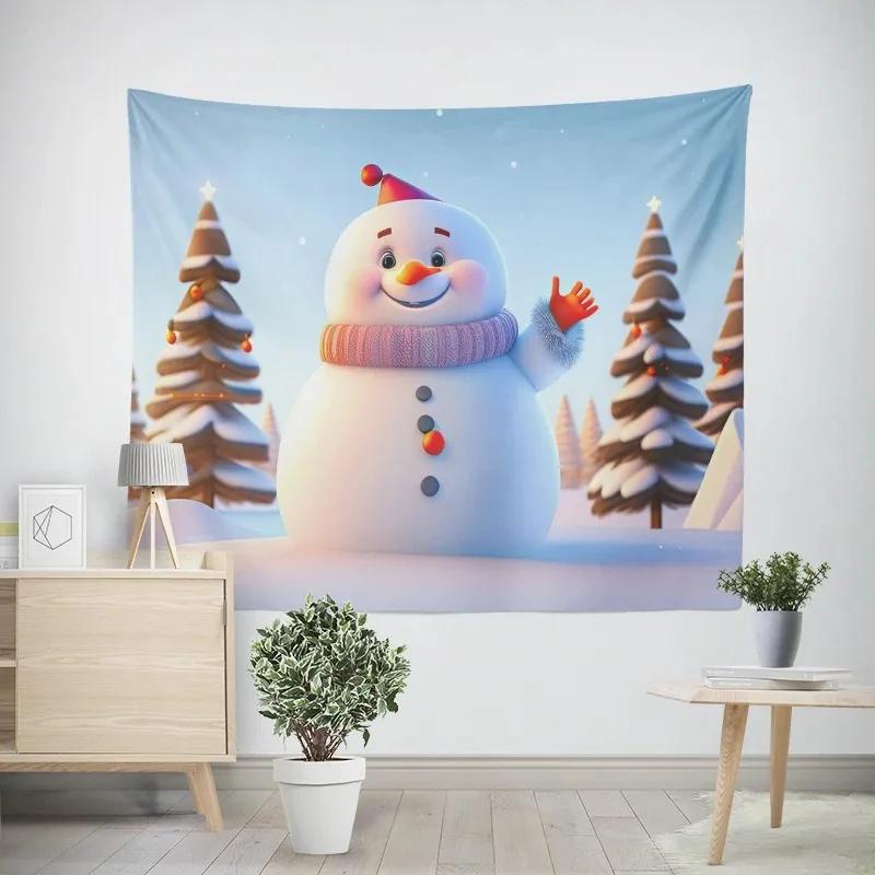 New Year Christmas Snowman Pattern Tapestry Living Room Sofa Home Decor Christmas Gift