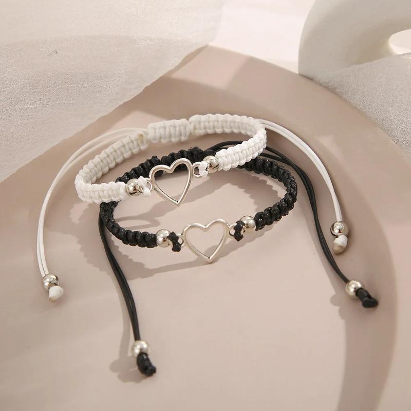 Unisex Love Heart Couple Bracelet Hand Crafted Adjustable with White Black Beads Butterfly Design New  Jewelry for Women Men