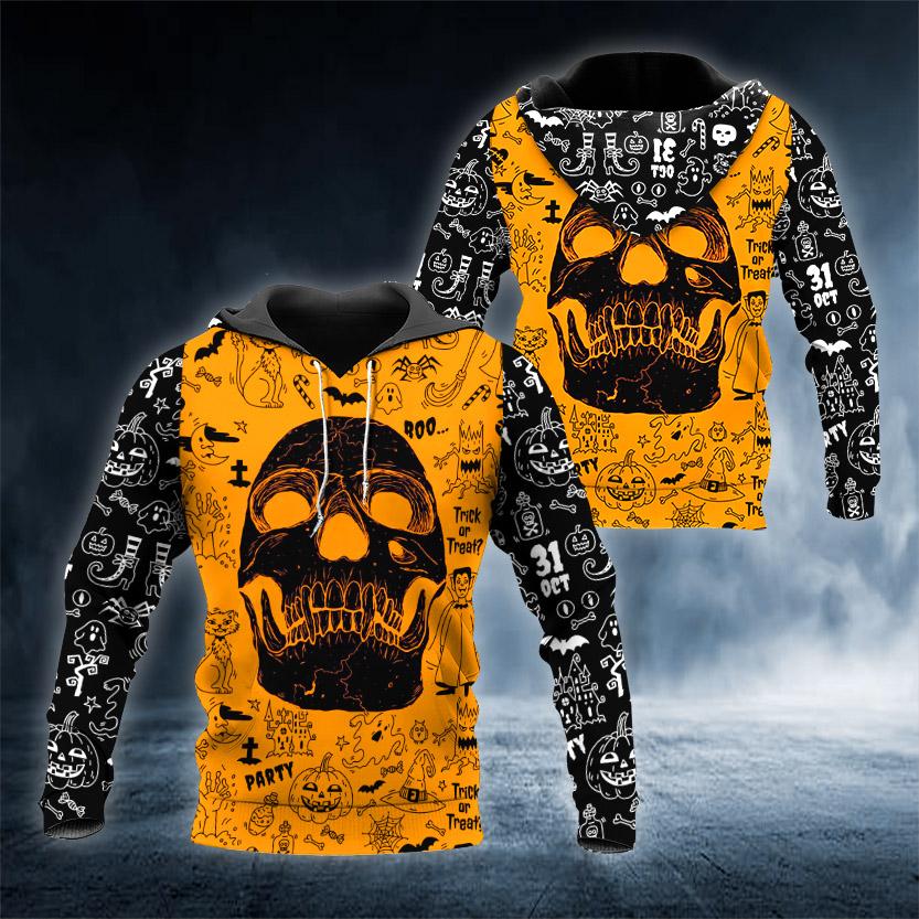 Vintage Men Hoodie 3D Print Halloween Skull Pattern Fashion Style Pullover Personality Oversize Men's Hoodie Clothing Tops