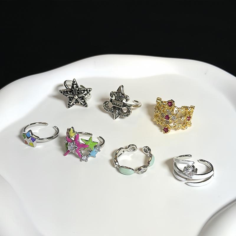 Niche Design Ring Series Personalized Star Drip Oil High Sense Stacked Open Ring Women'S Fashion French