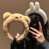 Winter and Autumn Cute Rabbit Teddy Bear Plush Wide-brimmed Hairband with High Crown-shaped Face Mask Hair Press Headband