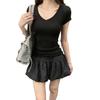 Front Shoulder V-neck Short-sleeved T-shirt Women's Summer New Korean Pure Desire Bottoming Slim and Thin Women's White Top