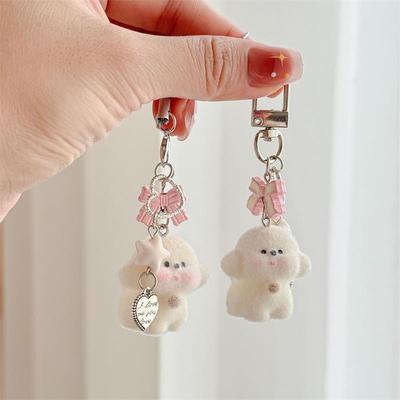 Portachiavi Ciondolo Orsacchiotto Cucciolo Animale Cartone Animato Carino Floccato Fiocco Perline Ornamento Zaino Lanyard Telefono Catena Regalo per Coppia