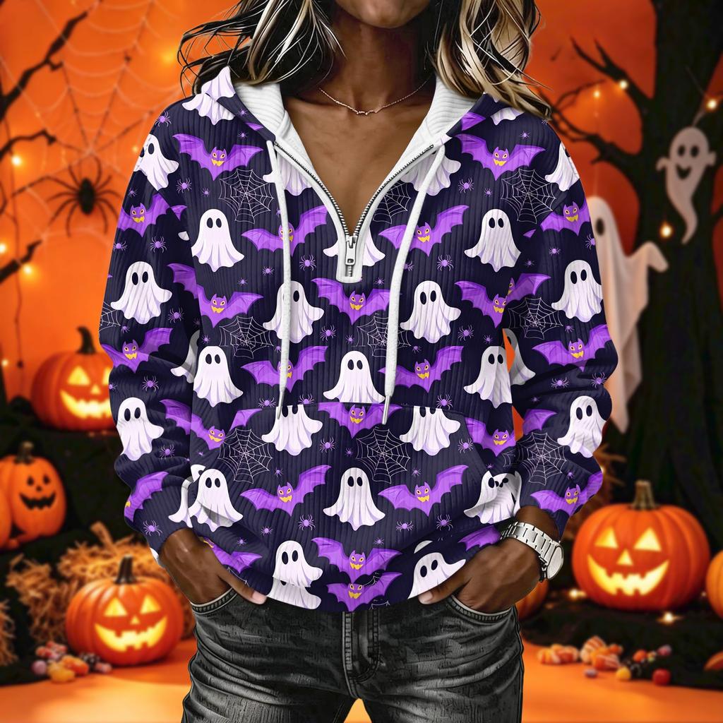Women's Halloween Print Pullover Hoodie Long Sleeve with
