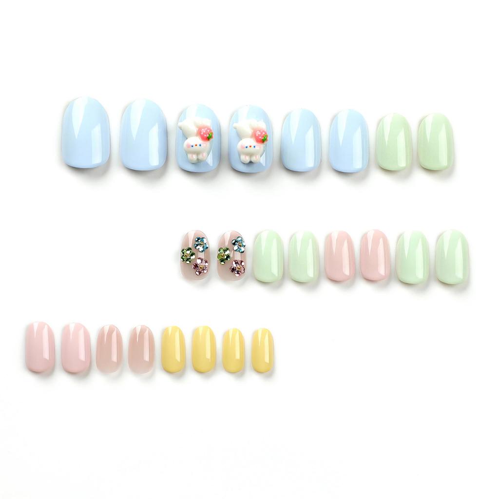 Solid Color Short Round Easter Press-On Nails - Wearable Nail Art Stickers