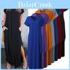 Hochwertiges Damen Sommer Maxi T-Shirt Kleid mit kurzen Ärmeln und Taschen