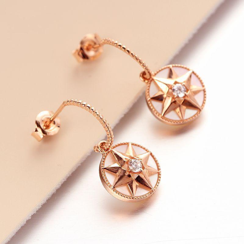 Purple Gold-Plated Rose Gold 18K Star Earrings, Light Luxury Trend High-Value Ear Jewelry