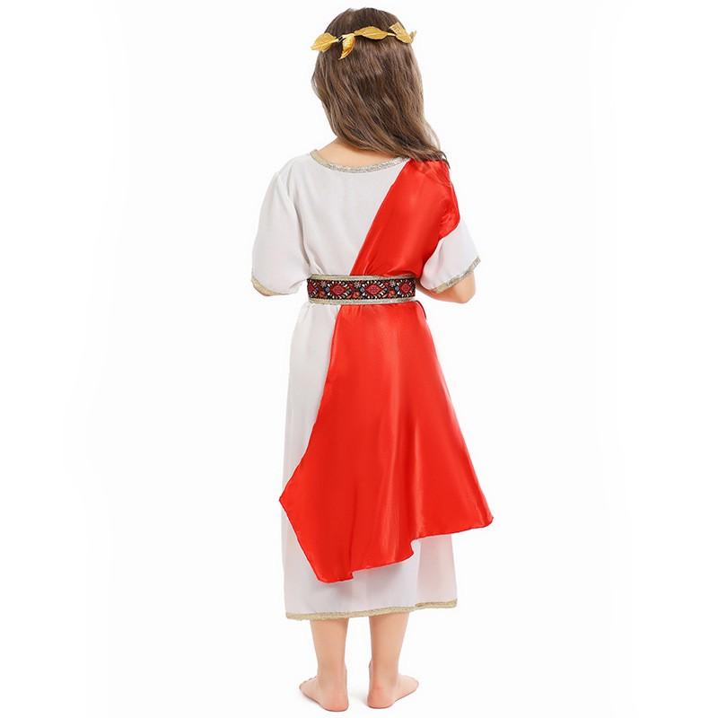 Greek Goddess Costume Kids Roman Style Halloween Party Dress With Laurel Wreath Headband Stage Performance Outfit