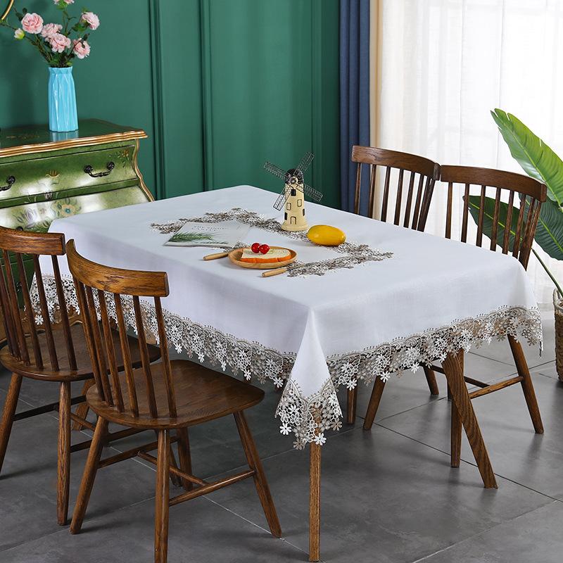 Bílý přehoz na ubrus Polyester Obdélníkový květ Eurpe Látka Skříňka na TV Ubrus Vzor Moderní
