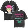 Anime The Disastrous Life of Saiki K Graphic Print Tshirt Men Women  Vintage Washed Cotton Oversized Harajuku Style Summer Tees