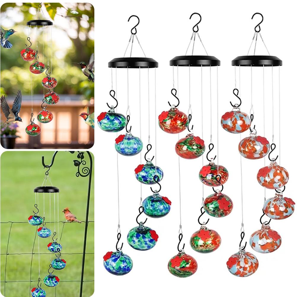 Charming Wind Chimes Hummingbird Feeder Ant and Bee Proof Bird Feeder with 6 Feeder Pots Plastic Bird Feeder for Garden Yard