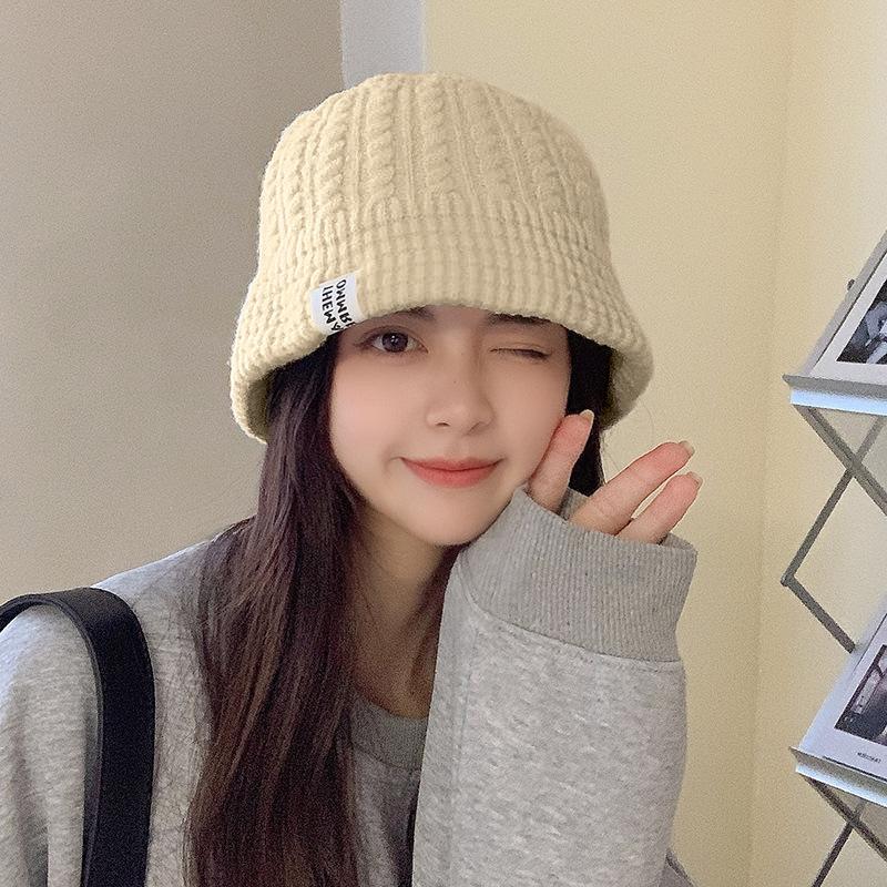 Lace Fisherman Hat for Women In Autumn and Winter Warm Ear Protection Basin Hat  Fashionable Korean Style Face Showing Small Knitted Woolen Hat