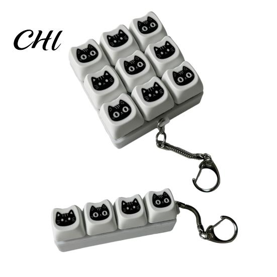 Handheld Clicker Fidget Black Cat Keyboard 4/9-Keys Anxiety Relief Finger Keychain Toy Office School Travel Decompression Button Sensory Hanging Decor