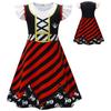 Skull Print Halloween Girls Dress With Ruffle Hem And Printed Fabric For Kids Age 3 To 8