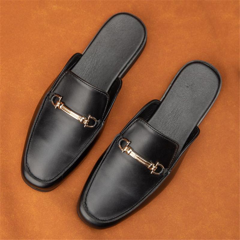 Luxury New Designer Men's Black Brown Patent Leather Half Shoes For Men Mules Sandals Casual Shoes Slides Loafers Slippers