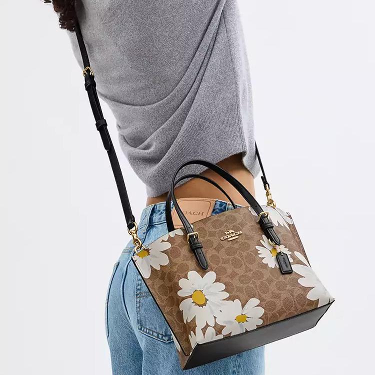 Coach Mollie 25 Floral Print Faux Leather Tote Bag Women Tote Bags Brown Multicolor CZ592-IMTAM