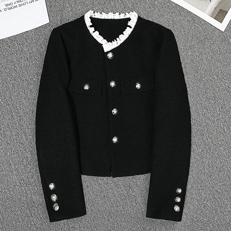 

Женский кардиган из смесовой шерсти с коротким воротником-рюшем и цветными блоками L