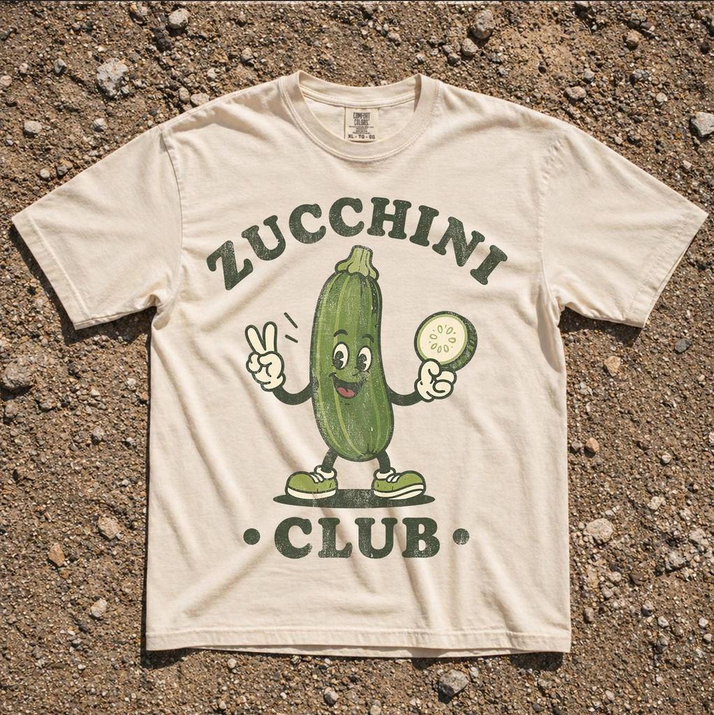 Zucchini Club Vintage T Shirt Funny Veggie Lover Gift Retro Cartoon Graphic Tee