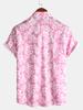 Men's Holiday Hawaiian Floral Button Down Short Sleeve Shirt Lapel Vacation Beach Shirt Blue Green Pink