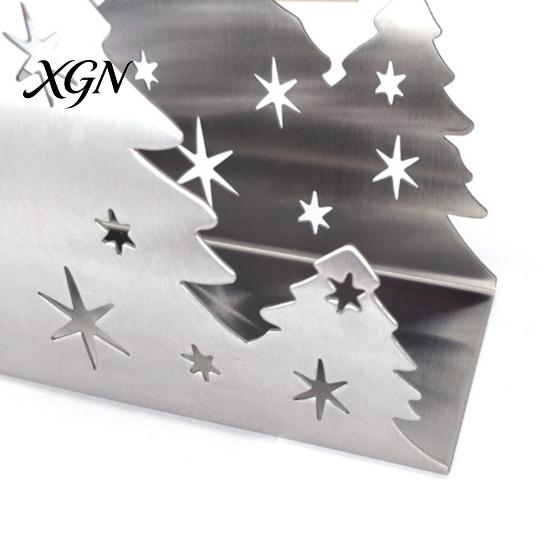 Festive Napkin Organizer Christmas Tree Holder, Stainless Steel Vertical Paper Towel Stand, Modern Metal Tray Decorative Dispenser for Holiday