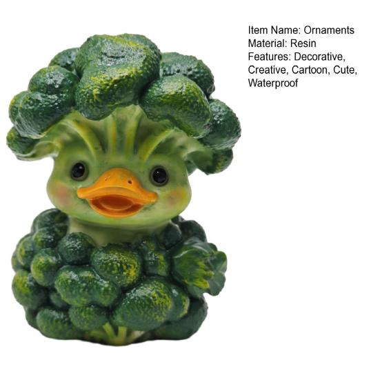 Broccoli Duck Ornament, Resin Veggie Ducks Figurine, Cute Vegetable Duck Decoration for Office Desk Bedroom Living Room Balcony Car Accessories Unique