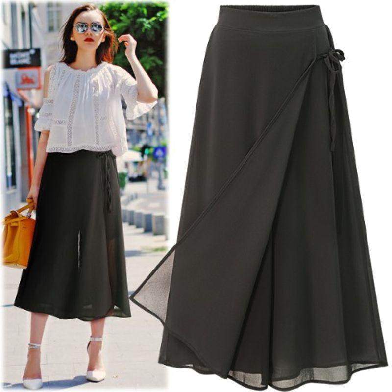 Spring and Summer Women's Clothing Casual Loose Chiffon Wide Leg Pants for Plump Girls