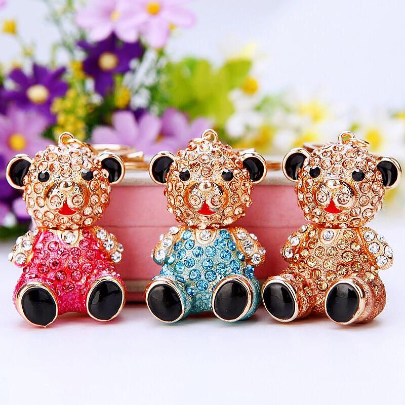 Exquisite Rhinestone Bear Keychain Pendant for Women - Cute Gift for Bag Accessory