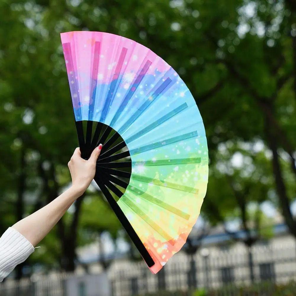 Folding Large Folded Hand Fan Fans with Lights Rainbow Folding Fan  Festival