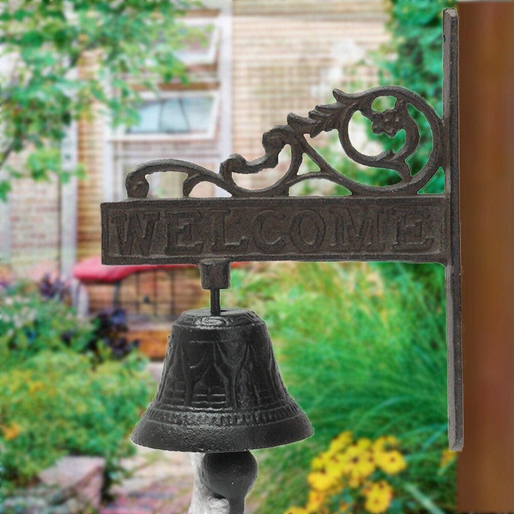 1pc Nordic Style Vintage Brown Metal Iron Door Bell Wall Mounted Welcome Cast  Wireless DoorBell Porch Garden Decoration