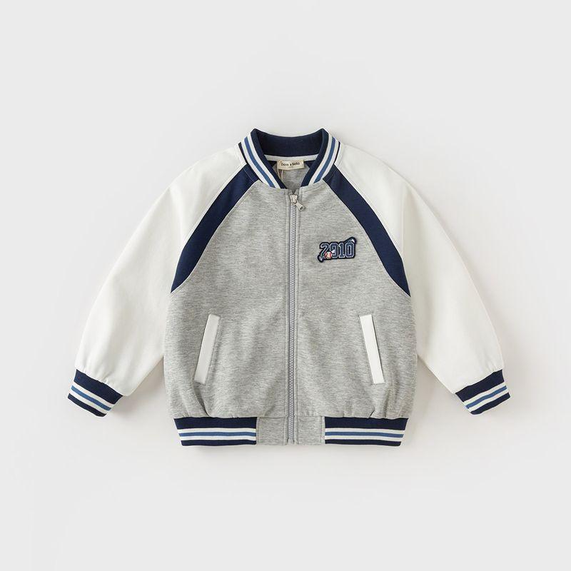 David Bella Children s Jacket Spring New Boys  Sports Top Knit Baseball Jacket Children s Clothing Light Hemp Gray [Ready Stock] 160