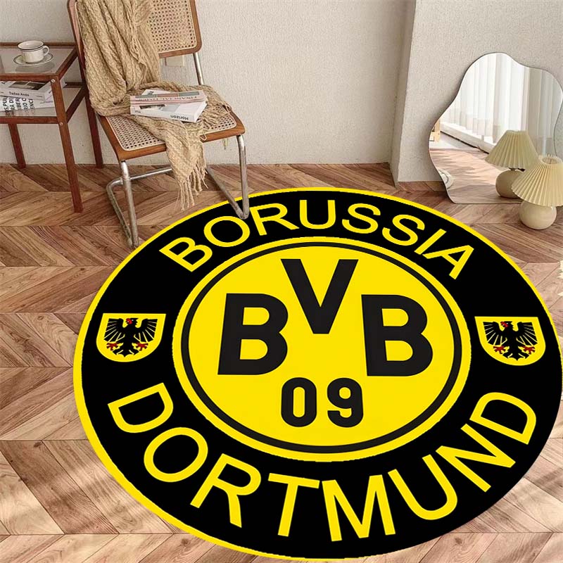 Tappeto Rotondo con Stampa dello Stemma del Club BVB 09 Dortmund Tappetino Antiscivolo Decorazione per la Casa per Tifosi di Calcio per Stanza dei Giochi