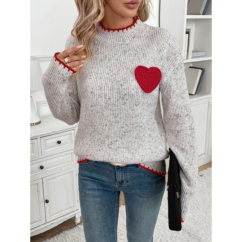 Autumn and Winter Simple Fashion Color Blocked Love Jacquard Knitted Sweater Women s Cute Casual Style Knitted Sweater L серый 2490₽