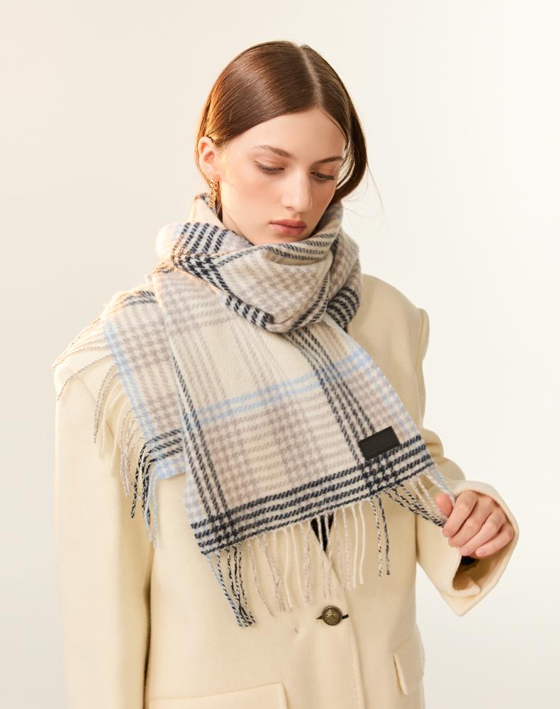 ELLE Wool Thousand Bird Grid Scarf Women's Autumn and Winter Classic Grid Pattern Retro Outdoor Warm Thick Shawl