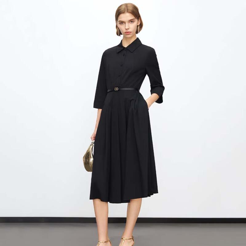 

JESSIE Elegant Pleated Midi Shirt Dress S