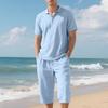 Men's Daily Casual Linen 2 Piece Outfit Lapel Long Sleeve Shirt & Long Pants Breathable Comfortable All-Match Wear Set