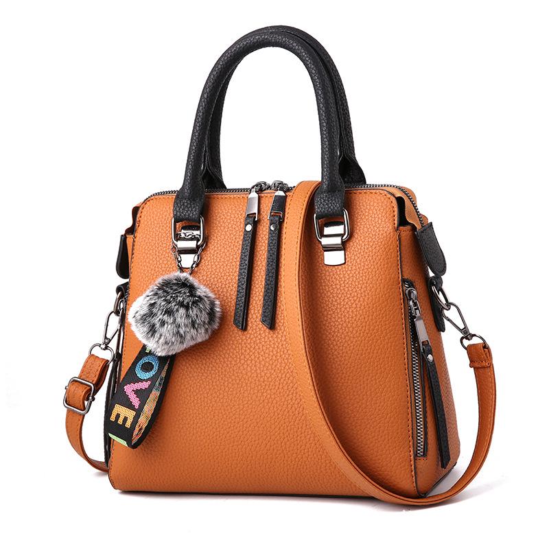 Borsa a tracolla da donna in pelle PU con pompon Borsa a tracolla con patta Borsa a spalla da donna Borse a mano tinta unita