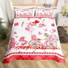 Romantic Valentines King Duvet Cover Lovely Gnomes Bedding Set Pink Butterfly Comforter Cover Microfiber Vintage Bicycle Bed Set