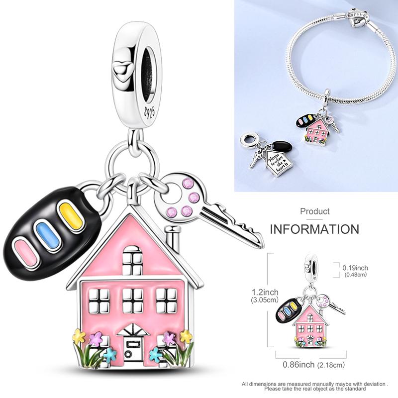 Inlaid Zirconium Sun 925 Silver Travel Balloon Butterfly Love Family Sister Heart Charm Fits Women Jewelry