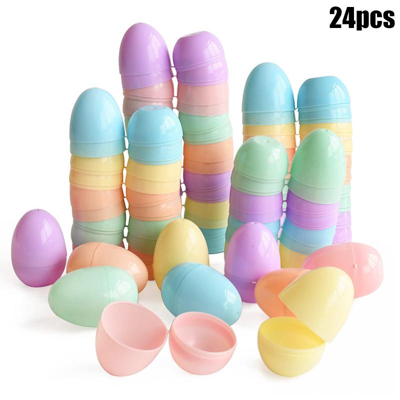 12/24Pcs Fillable Easter Eggs Candy Gift Packing Box Kids Hunt Game Props Surprise Plastic Empty Egg Easter Party Home DIY Decor
