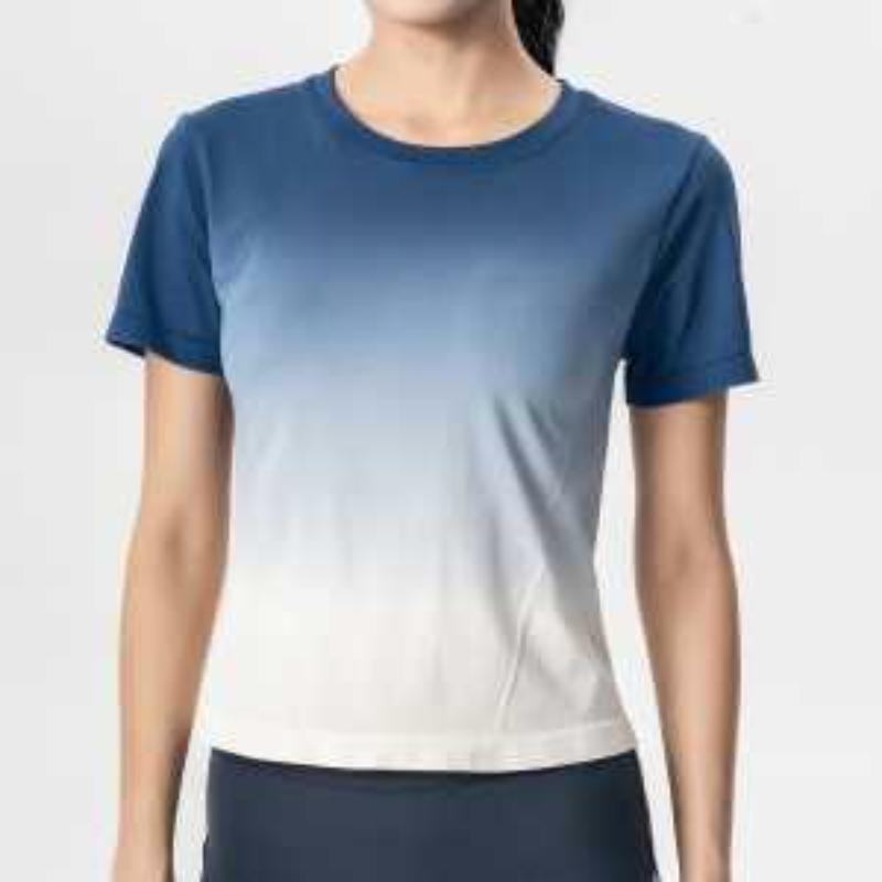 

Women s Ombre Short Sleeve Top Crew Neck Gradient Color Slim Fit Casual Sports T-Shirt S синій