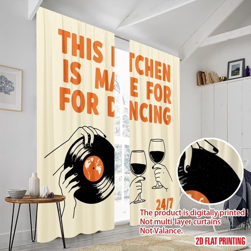 2 Stück 2D Flachdruck Vorhang Diese Küche Tanzen Vinyl Glas Polyester Ohne Strom Partydekorationen Perfekt für Raum