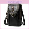 Small Crossbody Jierotyx Wallet Phone Bag Women Gothic Skull Purse Cell Phone Shoulder Bag Over Shoulder Strap Vintage Rivet